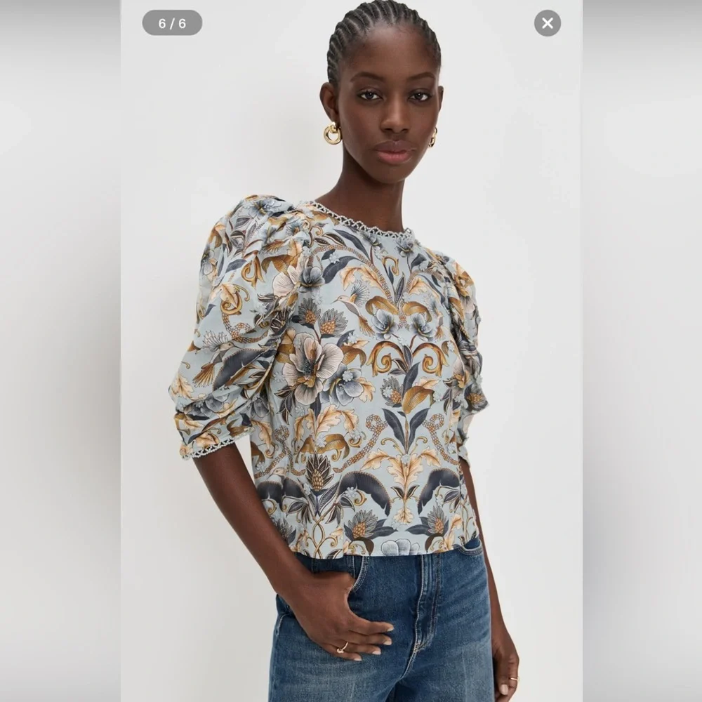 FARM Rio Snake Garden Blue 3D Blouse size Medium